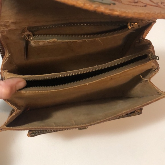 VTG Carved Tooled Leather Purse Bag Roses Horse Adjustable Strap Equestrian Boho - Picture 7 of 11